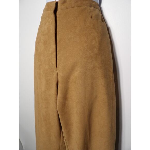 Worthington Womens Trousers Sz 12 Faux Suede Brown Pleated Hi Waist Straight Leg - Picture 3 of 16